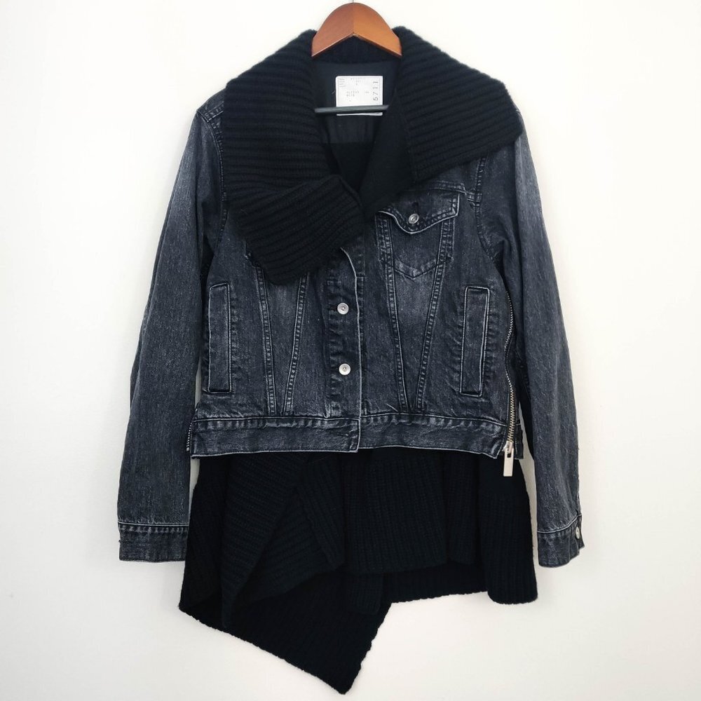 Sacai Hybrid Knitted Wool Cardigan Denim Jacket In Black 3 Large - Picture 4 of 12